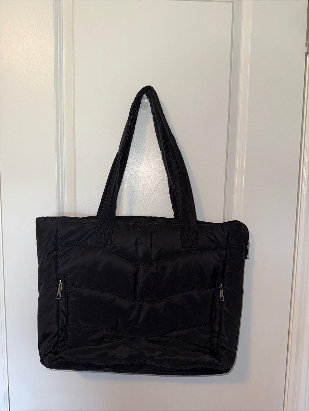 Black Quilted Puffer Tote Bag